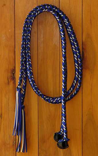 P1160345.JPG - Hand braidedSelf attaching reins with blue,beige and black