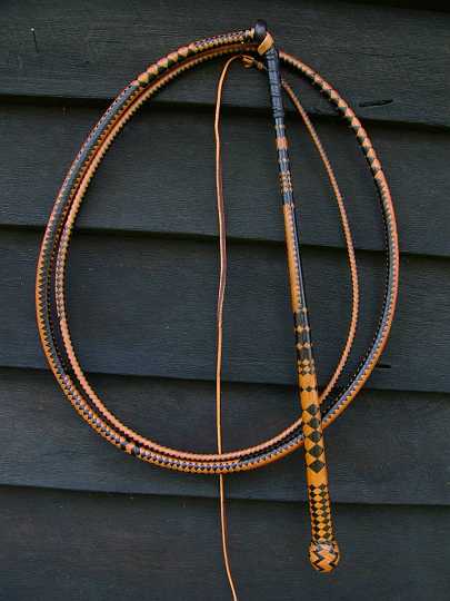P1170864.JPG - 8ft Stockwhip with 2 toned 12 plait handle and an 8 plait thong